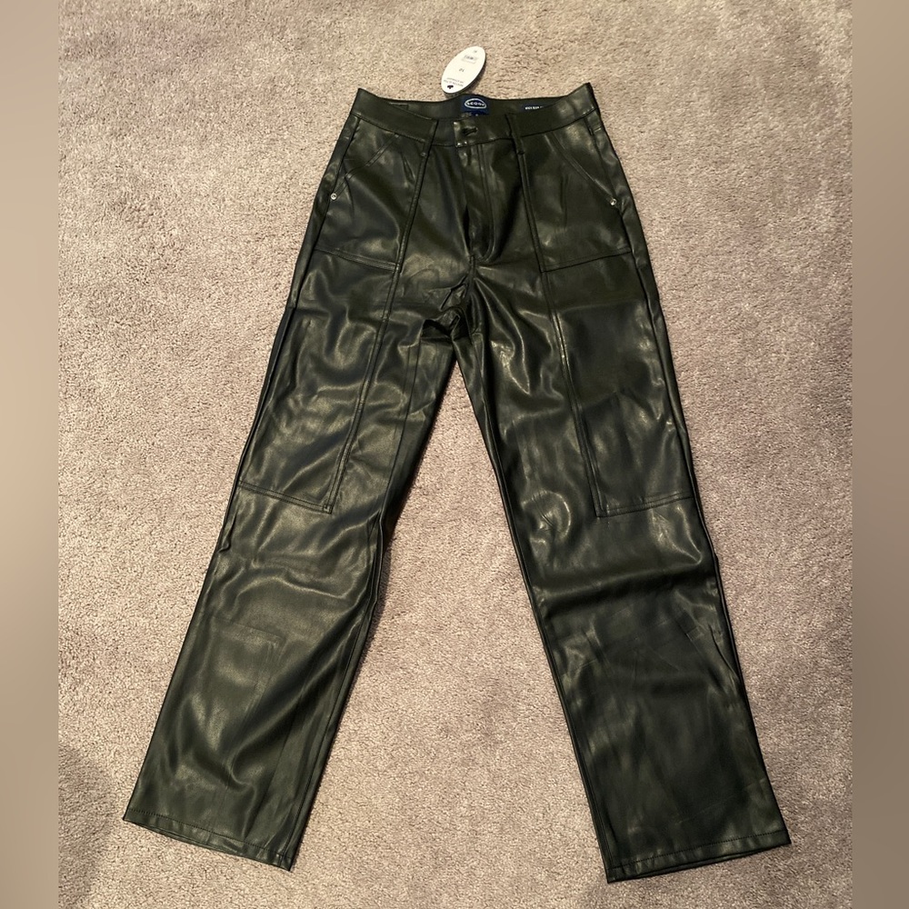 Black faux leather high waisted wide leg pants